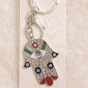 Hamsa Evil Eye Keychain | Silver Tone | Protection Charm | Purse/Bag Charm